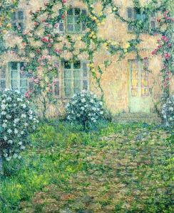 House with Roses by Henri Eugene Augustin Le Sidaner