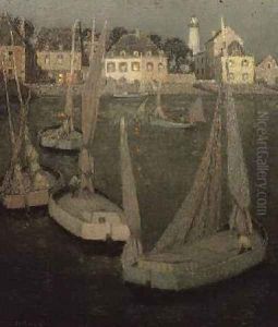 Brittany Port by Moonlight by Henri Eugene Augustin Le Sidaner