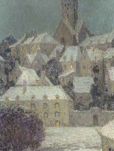 Winter Evening View of a Town