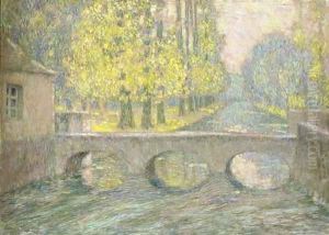 Le pont, Gisors, automne by Henri Eugene Augustin Le Sidaner