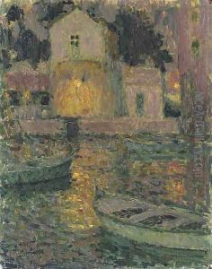 Le maison des pecheurs by Henri Eugene Augustin Le Sidaner
