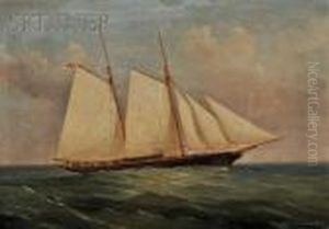 Two Masted Schooner With British Royal Navy Flag by Antonio de Simone