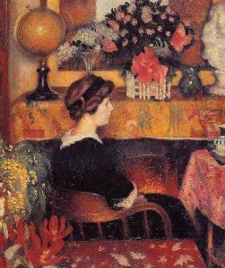 Madame Lemmen in a Flowery Interior by Georges Lemmen