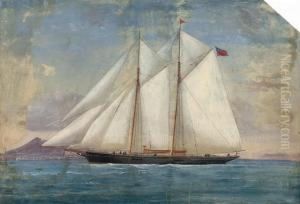 A British Racing Topsail Schooner Under Full Canvas Off Naples by Antonio de Simone