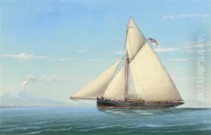 A Royal Yacht Squadron Cutter Powering Along In The Bay Of Naples by Antonio de Simone