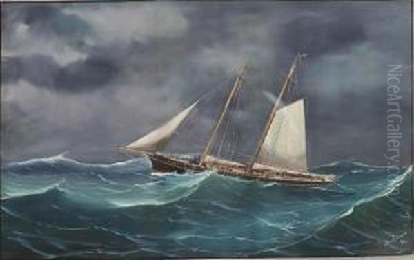 Yacht Gree En Ketch Dans Le Gros Temps - view 1