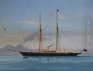 Ritrattodi Steam Yacht In Navigazione Al Largo Di Napoli
