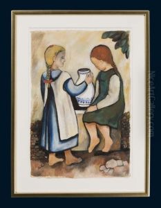 Zwei Madchen Mit Krug