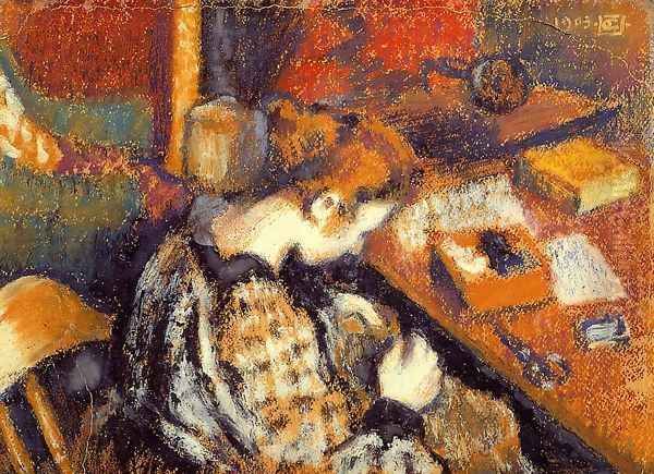 Young Woman Sewing - view 1