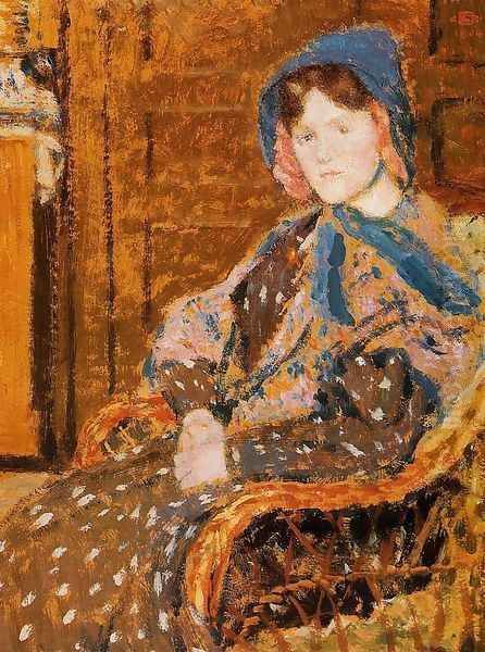 Seated Young Woman in a Blue Hat - view 1