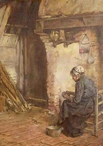 Old Woman Peeling Potatoes by Walter Langley