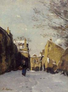 Street in Montmartre, Snow Effect by Stanislas Lepine