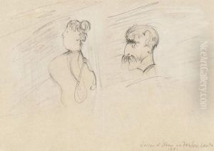 2 Caricature Sketches Of A Matronly Woman And Moustachioedelderly Man On One Sheet by Henri De Toulouse-Lautrec