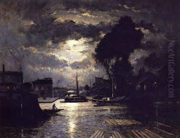 Canal in Saint-Denis - Effect of Moonlight - view 1