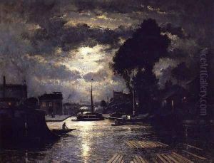 Canal in Saint-Denis - Effect of Moonlight by Stanislas Lepine