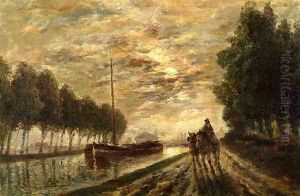 The Ourcq Canal, Towpath, Moonlight by Stanislas Lepine