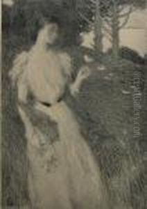 Young Girl In Field Holding Flower by Henri De Toulouse-Lautrec