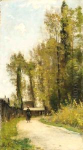Paysanne sur un Chemin Sortie de village by Stanislas Lepine