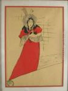 Woman In Red Dress With Cat by Henri De Toulouse-Lautrec