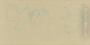Tetes D' Hommes De Profil En Gibus Et Tete De Femme by Henri De Toulouse-Lautrec