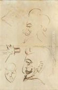 Deux Visages De Profil Et Trois Croquis by Henri De Toulouse-Lautrec