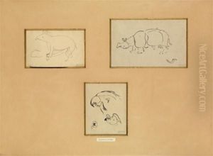 Trois Dessins Dans Un Meme Encadrement by Henri De Toulouse-Lautrec