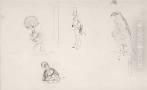 Double-sided Drawing: Portrait Studies And Study Of Afalcon