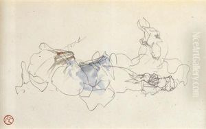 French, - Reclininghorses by Henri De Toulouse-Lautrec