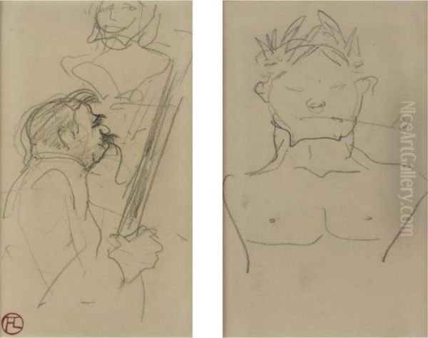Vieilles Histoires, Portrait De
Desire Dihau Jouant Du Basson And Buste Laure: A Double-sided Drawing,
D.3.381-d.3.382 - view 1