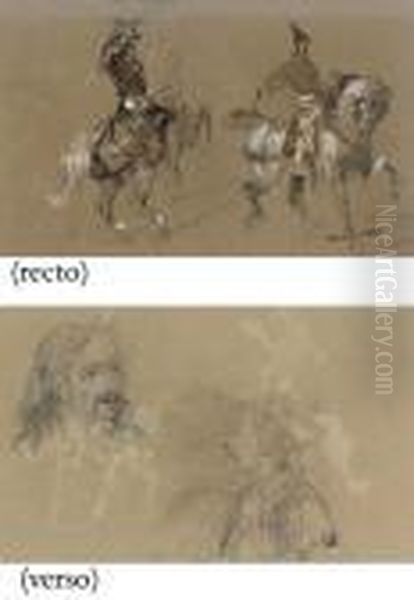 Chasse Au Faucon (recto); Tetes D'hommes I Longues Moustaches (verso) - view 1