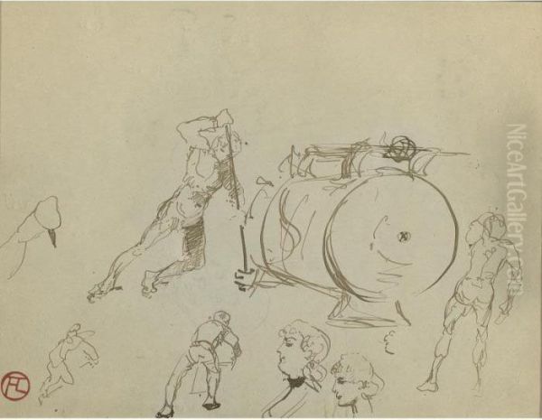 Croquis; Silhouettes Et Tetes: A Double-sided Drawing - view 1