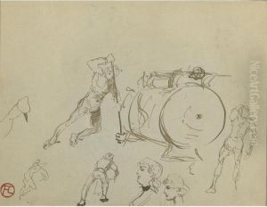 Croquis; Silhouettes Et Tetes: A Double-sided Drawing by Henri De Toulouse-Lautrec