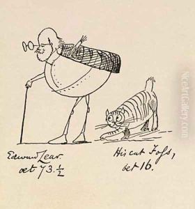 Edward Lear Aged 73 and a Half and His Cat Foss Aged 16 by Edward Lear