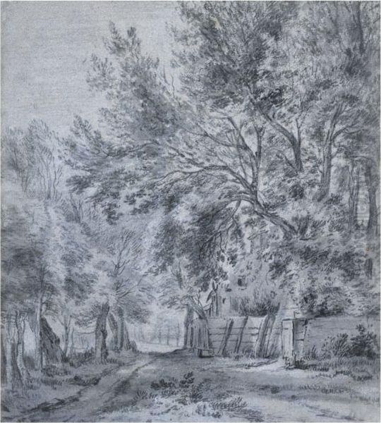 Wooded Landscape With A Path By Cottages - view 1