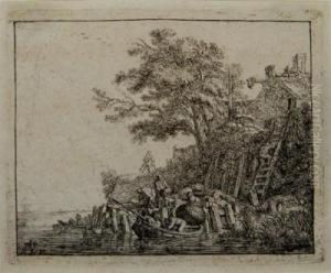 Men Loading Sheaves Of Grain On A Boat Men Loading Sheaves Of Grain On A Boat