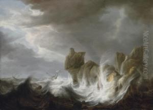 Shipwreck On A Rocky Coast by Simon De Vlieger