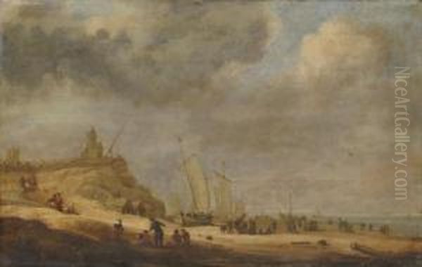 Fishermen Unloading Their Catch On A Beach, A Town Beyond - view 1