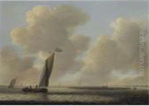 A Dutch Boeier In A Calm Sea, Off The Coast by Simon De Vlieger