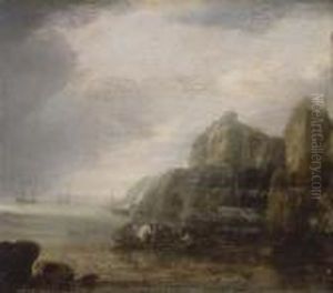 Personnages Sur Une Barge Le Long D'une Cote by Simon De Vlieger