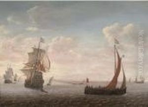 Dutch Men-o'-war And Other Shipping In A Calm by Simon De Vlieger