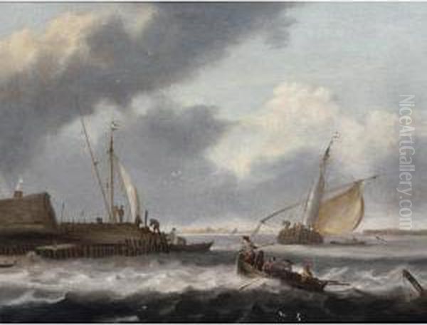 Shipping In Choppy Waters Near A Quay - view 1