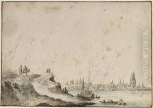 A Waterside Town, Seen Across Dunes by Simon De Vlieger