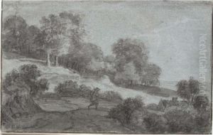 View Of A Wooded Valley With A Peasant Returning Home by Simon De Vlieger