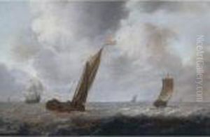 Fishing Boats And Other Vessels Offshore In A Choppy Sea