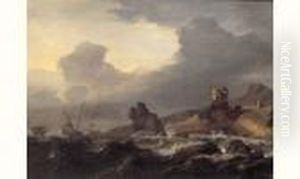 Tempete Pres D'une Cote Rocheuse by Simon De Vlieger
