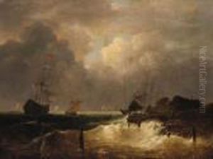 A Coastal Landscape With Dutch Frigates In A Swell Offshore A Coastal Landscape With Dutch Frigates In A Swell Offshore