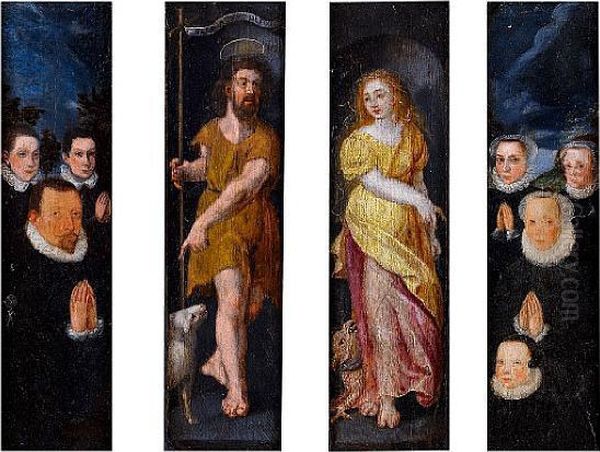 A Polyptych. Central Panels:
Saint John Thebaptist And Saint Martha; Left Wing: A Male Donor With His
Sons;right Wing: A Female Donor With Her Daughters - view 1