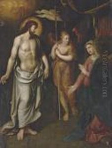 The Risen Christ, With The Angel Of The Resurrection And Thevirgin by Maarten de Vos