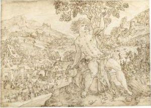Bacchus Seated In A Landscape by Maarten de Vos