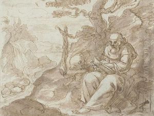 Hermit Saint In A Landscape by Maarten de Vos